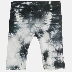 Balmain Black/ White Tie-Dye Frayed Hem Distressed Denim Shorts Xs Waist 29"